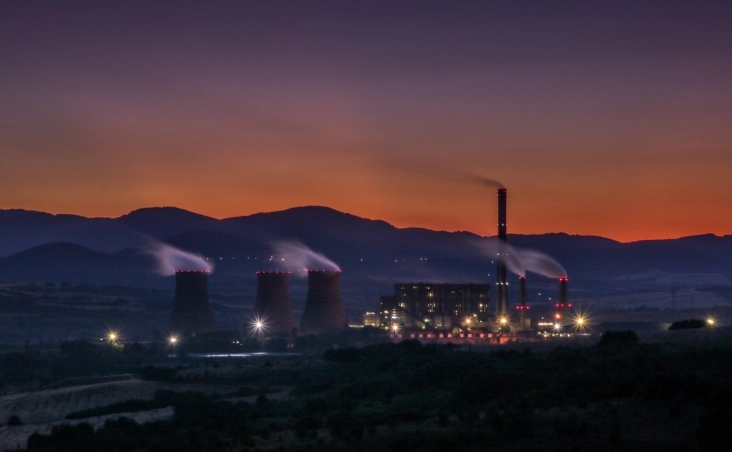 Factory site at sunset